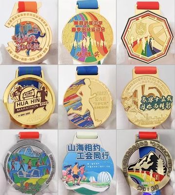 Handwerk zacht glazuur / hard glazuur / 3D zink legering Gold Award Marathon Running Metal Sport medaille met logo