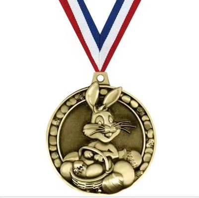 Custom Happy Easter Day medaille Pasen medaille Zink legering konijn medaille met uw ontwerp en lint